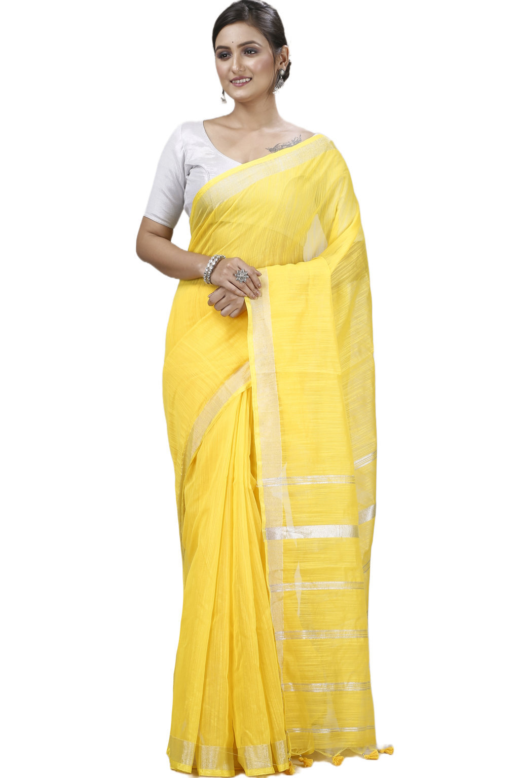 Yellow Blended Cotton Toshini Hand Loom Saree (1181)